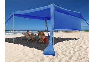 EASIERHIKE Beach Canopy Tent Shade with Sidewalls 10x10FT, 6.6FT Tall, UPF50+ Sun Shelter, Windproof & Water Resistant, Includes Guylines Sand Shovel Stability Poles, Easy Up for Beach Outdoor Camping Backyard