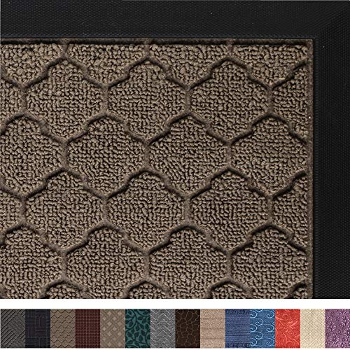 Gorilla Grip Original Durable Rubber Door Mat, 29x17, Heavy Duty Doormat, Indoor Outdoor, Waterproof, Easy Clean, Low-Profile Mats for Entry, Garage, Patio, High Traffic Areas, Beige Quatrefoil