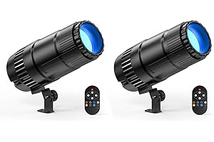 QUEENFAVOR 2 Pack 20W Pinspot Light with Remote,RGBWYP+Cyan LED Beam Spot Lights,Ultra Bright Mirror Disco Ball Spotlight Stage Light for DJ Disco Party Bar Club Show Wedding Children's Theater