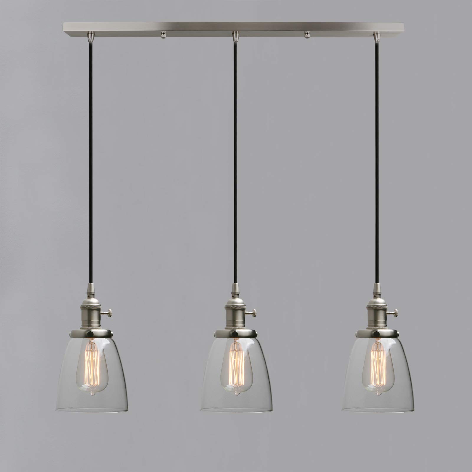 Phansthy Industrial 3 Chandelier Vintage Kitchen Ceiling Pendant Light Glass Shade Ceiling Light Fixtures Modern Hanging Lamps for Loft Bar Kitchen Island Bedroom Living Room Dining Room (Brushed)