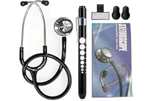 XIEXIECARE Professional Stethoscope with Medical Penlight, Stethoscope Name Tag, Replacement Soft Eartips for Doctor Nurse Clinical, Stainless Steel Dual-Head Stethoscope Chestpiece, Long Stethoscope Tube