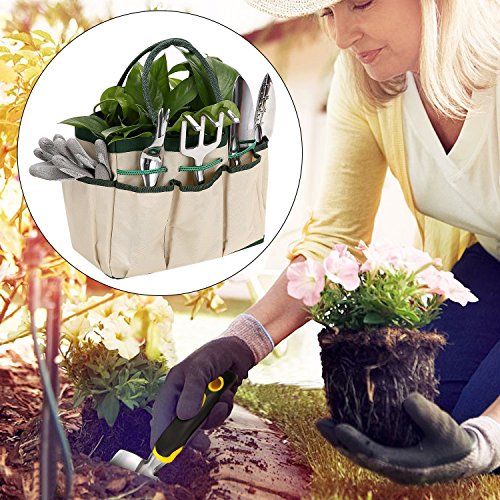 Benlet 9Pcs Garden Tools Set - Including Trowel, Transplanter, Cultivator, Pruner, Weeder, Weeding Fork, Tote, Gloves[US Stock] (9Pcs White) - Thumbnail 5