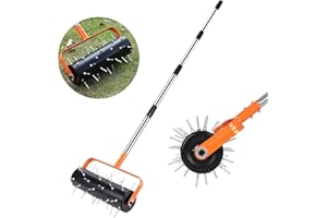 Mempa Rolling Lawn Aerator, 71 Inch Manual Aerator Lawn Tool Roller with 42 Spikes, Heavy Duty Soil Penetrator for Garden Yar