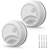 2 Pack Smoke Detector, Photoelectric Sensor Battery-powered Fire Smoke Alarm, LED warning light 85 dB alarm sound, low battery warning, mute and test buttons, suitable for living rooms, bedrooms, etc.