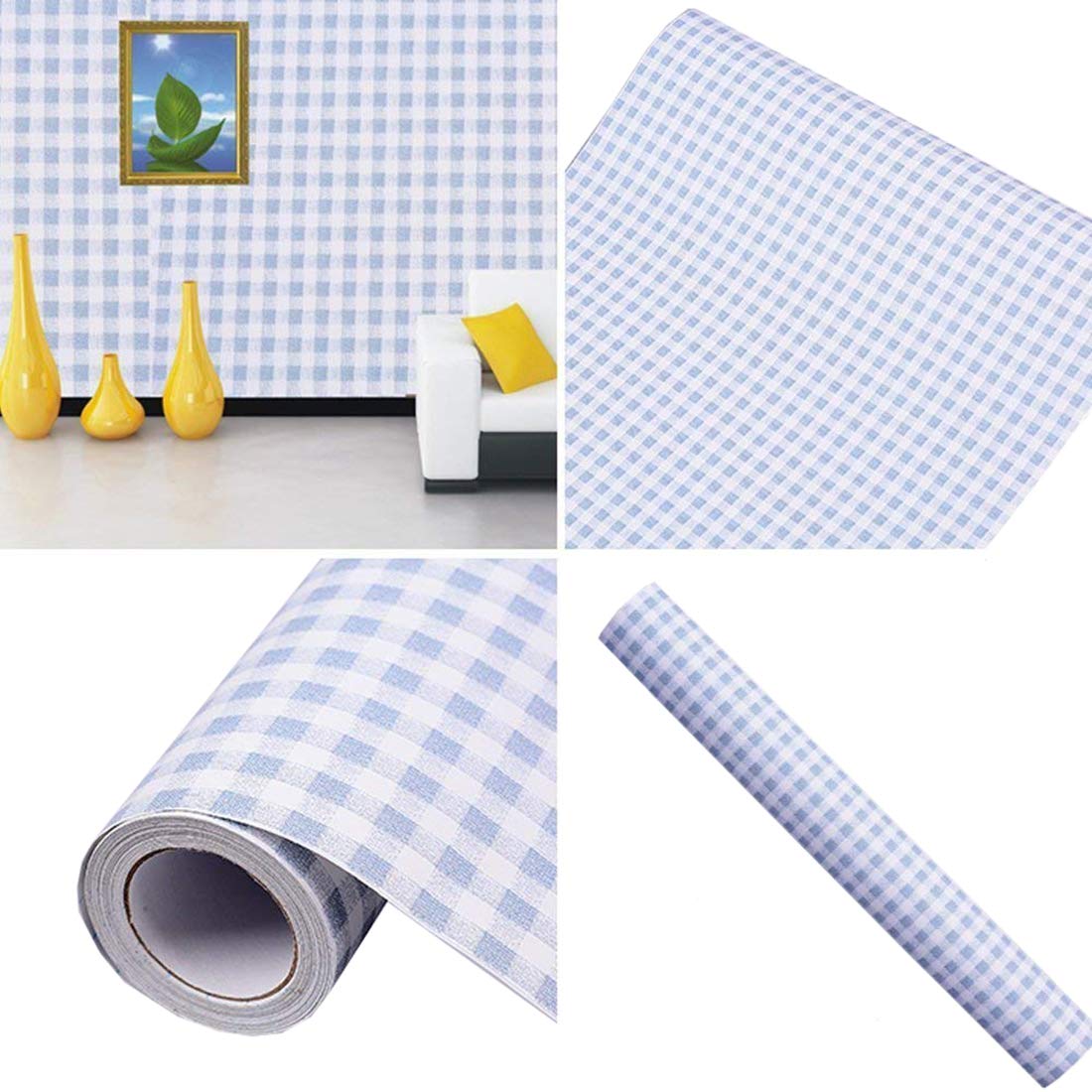 Blue Gingham Adhesive Decorative Contact Paper Laminate Shelf and Drawer Liner 17.7x78 Inch