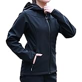 INPAKO Lightweight Softshell Jacket Women with Hood, Fleece Lined Windproof Water Resistant windbreaker for Hiking
