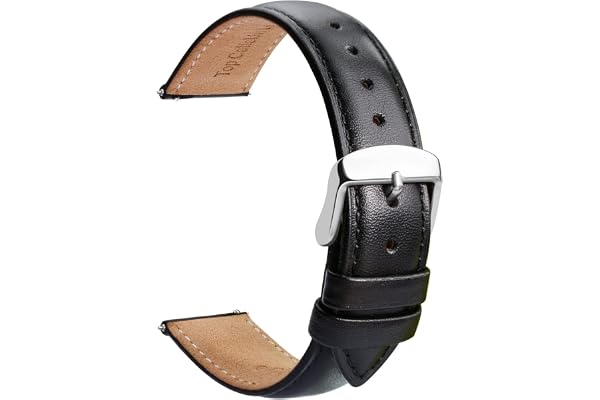 TStrap Leather Watch Strap 20mm - Soft Black Quick Release Watch Band for Men - Bracelet de Montre Intelligente Pour Homme Cu