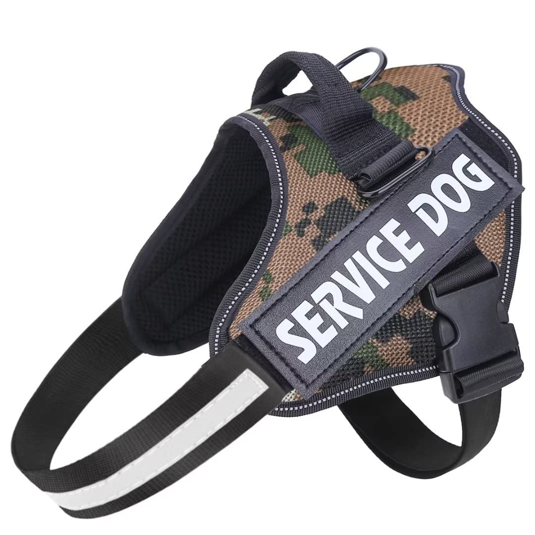 Belababy Service Dog Harness Small Medium Large, Adjustable Emotional Support Dog in Training Harness with Sturdy Handle, Reflective Therapy Puppy Vest, S, Green Camouflage