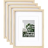 Egofine 11x14 Picture Frames Set of 4, Made of Solid Wood Covered by Plexiglass 5x7 and 8x10 with Mat or 11x14 without Mat, for Table Top Display and Wall Mounting Photo Frame Oak Wood