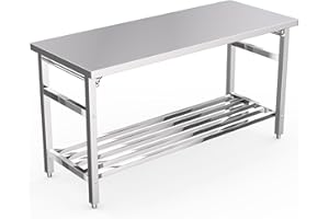 FASHIONWU Stainless Steel Table, 24 x 60 Inches Folding Heavy Duty Table for Kitchen, Commercial Stainless Steel Prep Table with Adjustable Undershelf, for Restaurant, Home and Hotel