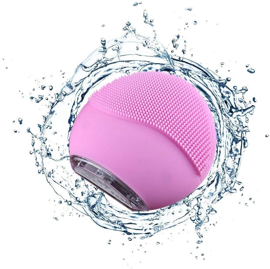 Mini Silicone Face Brush, with Facial Cleansing for All Skin Types, Exfoliating, Invigorating Massage, Blackhead, USB Ultrasonic Electric Waterproof Facepane (Pink)