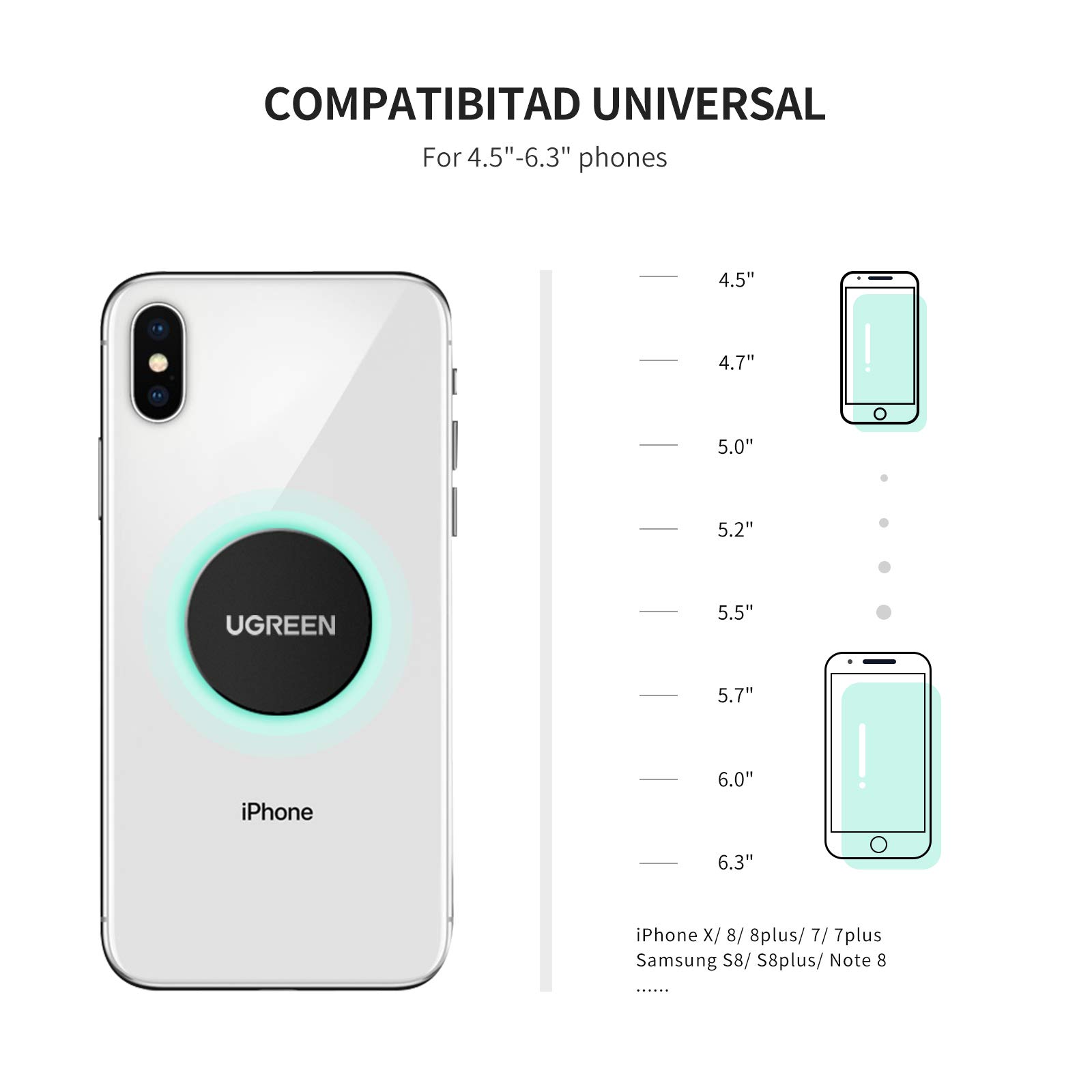 UGREEN Metallplatte für Magnet KFZ Handy Halterung Metallplättchen selbstklebend Handyhalterung Metall Platte für Handy Magnethalterung 3M Kleber KFZ Handyhalter Magnet 4 Stück 2 Rund und 2 Rechteckig 5