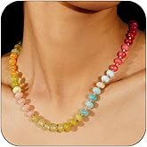 Gemstone Beaded Necklace for Women Colorful Natural Stone Freshwater Pearl Surfer Beach Rainbow Necklace Jewelry Gift