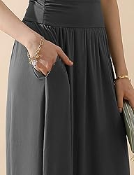 DOUBLJU Casual High Waisted Maxi Skirts with Pocket