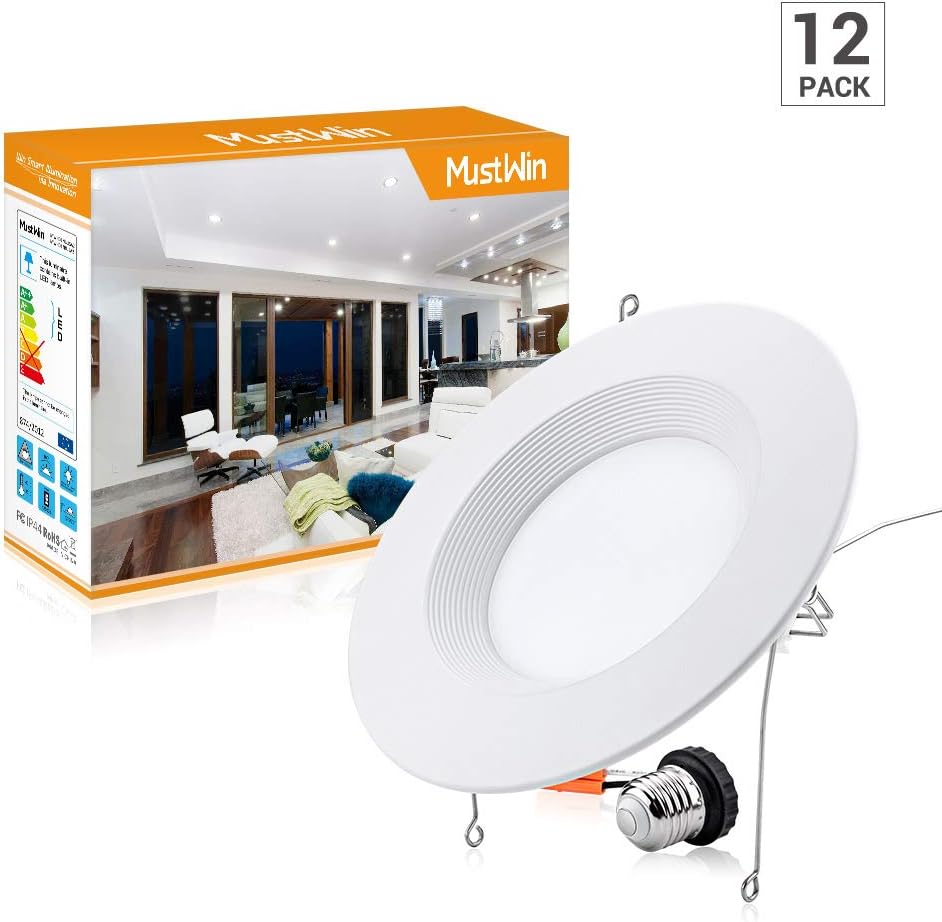 MustWin 12 Pack 5/6 Inch Dimmable LED Downlight, 15W (100W Replacement), 1150LM Retrofit Recessed Lighting, CRI 90+,3000K Warm White, Damp Rated, Energy Star & ETL Listed