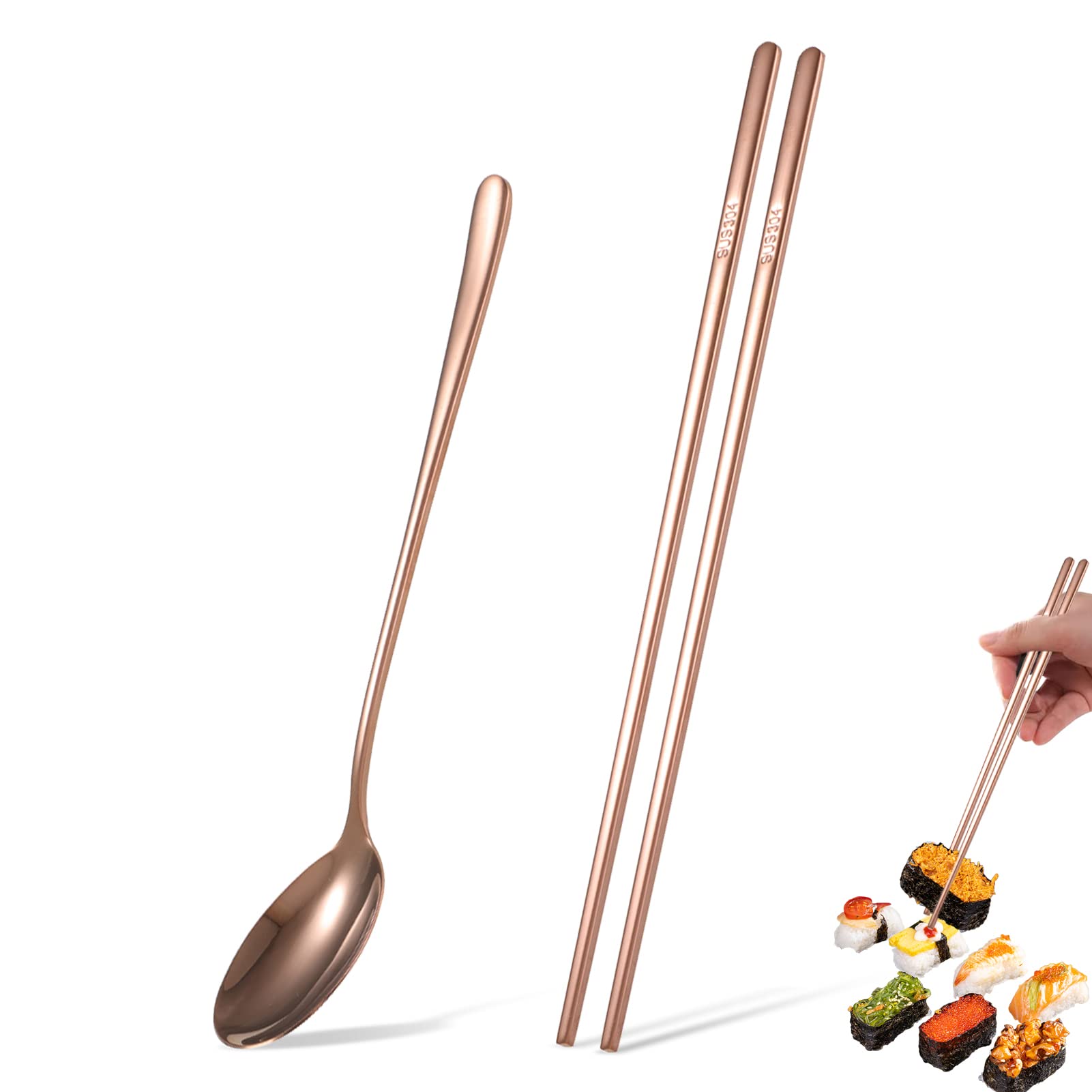 Chopsticks Reusable Metal Chopsticks and Spoon Set, Stainless Steel Spoons Travel Camping Cutlery Korean Utensil Flatware Cutlery