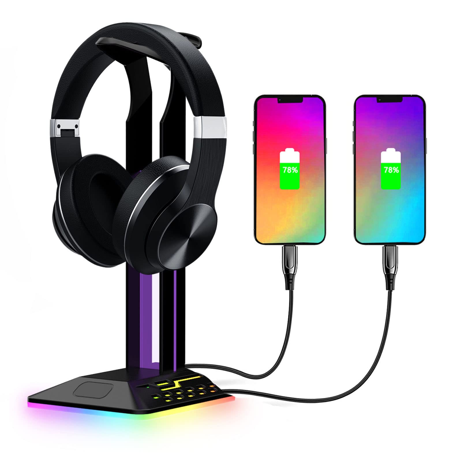 VBESTLIFE RGB Headphone Stand,Multifunction Desk Gaming Headset Holder with 2 USB Charging Ports,Suitable for Gamer Desktop Table Game Earphone Accessories