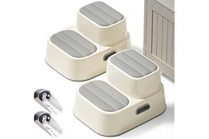 AKIMRABY 2 Pack Toddler Step Stool for Bathroom Sink, Upgrade Non-Silp Potty Stool for Kids with Enlarged Stepping Area, Kids Two Step Stool for Bathroom, Kitchen Helper, Potty Training Stools - Gray