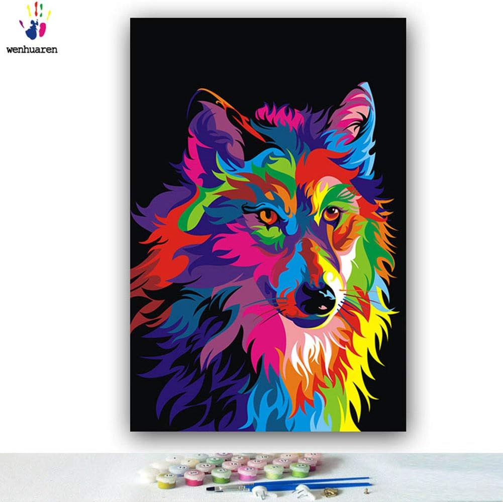 Paint by Number Kits Canvas DIY Oil Painting for Kids, Students, Adults Beginner with Brushes and Acrylic Pigment -Painted Dog Wolf Deer Eagle Animal (9032, 16x20 no Frame)