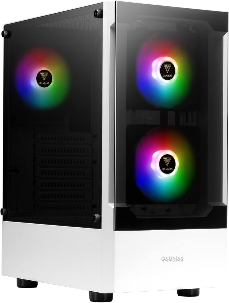GAMDIAS TALOS E3 White Mid-Tower Case ATX ARGB 3 Fans Tempered Glass