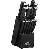 Oster Langmore 15-Piece Stainless Steel Knife Block Set with Black Handles – Full Kitchen Cutlery Set in Black Storage Box