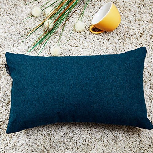 Hey Tang Pack of 2, Cotton Linen Soft Soild Decorative Square Throw Pillow Covers Set Cushion Case for Sofa Bedroom Car 12 x 20 Inch 30 x 50 Cm,Navy Blue