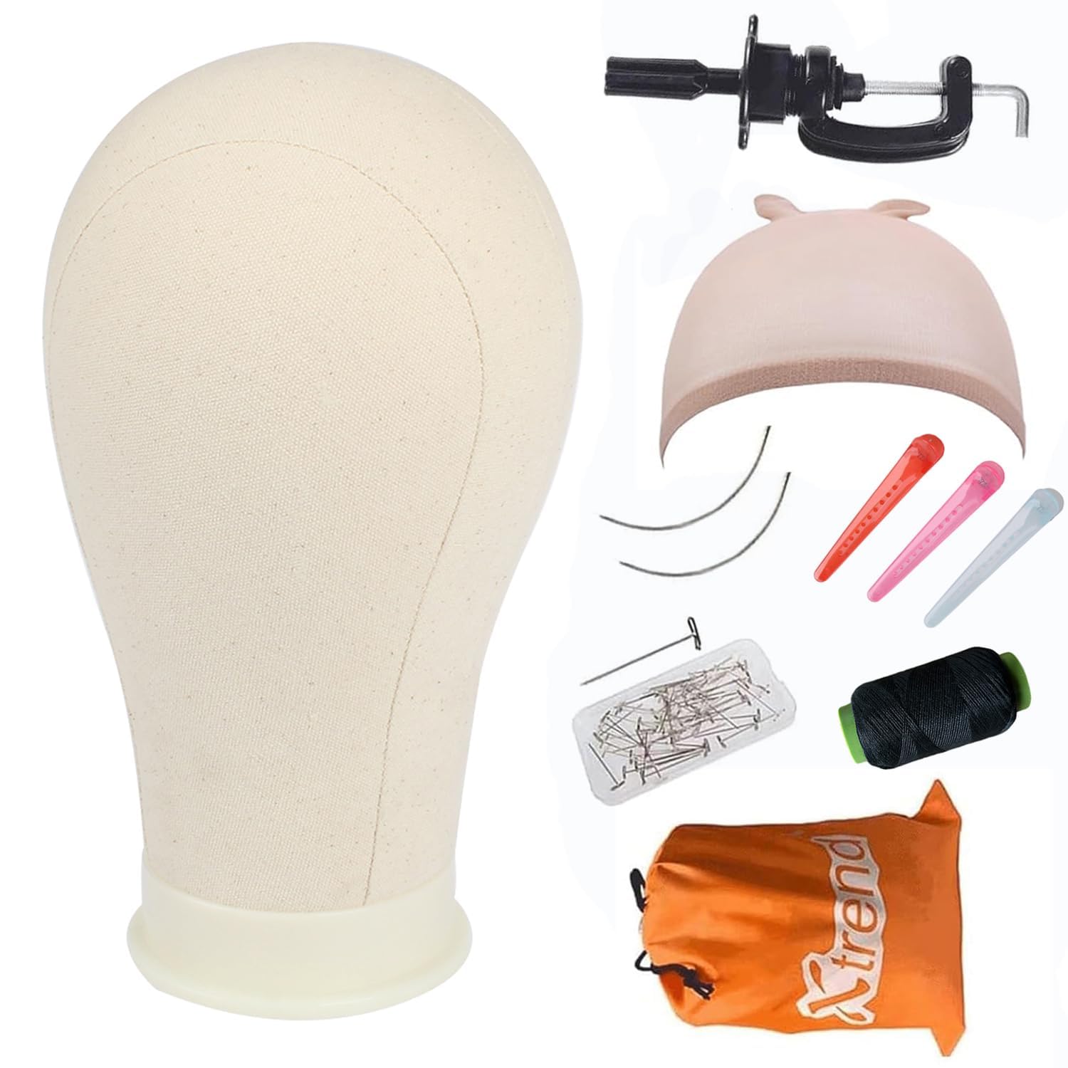 XTREND 21"-24" Poly Canvas Block Head Professional Mannequin Canvas Head for Making/Drying/Styling Wigs with Table Clamp Stand and T Pins 24inch…