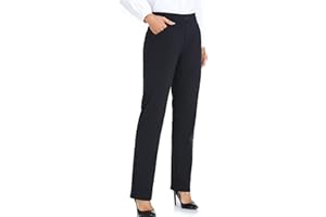Oalka Women's Dress Pants Straight Leg Yoga Work Stretchy Pant for Office Business