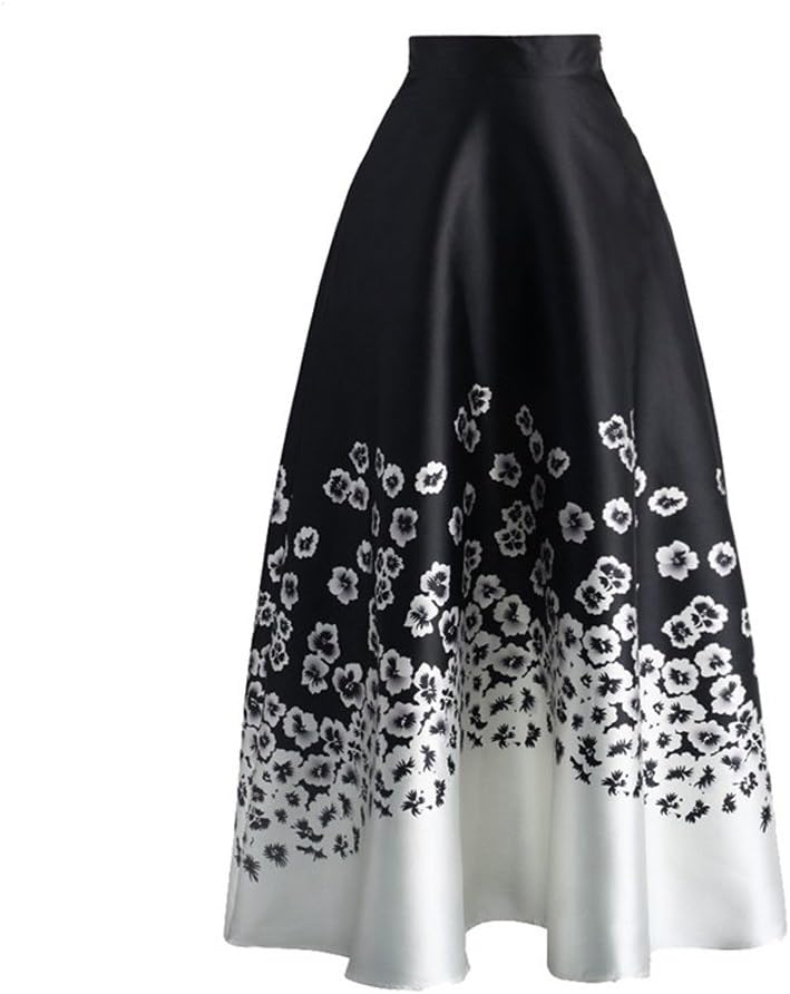 Women's Flower Print Colorblock High Waist A-line Swing Maxi Skirt Dress
