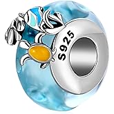 Doyafer Sea Turtle Seaweed Blue Glass Charm 925 Sterling Silver Bead Compatible with Women's Bracelet Necklace Pendant Gift for Friend and Family