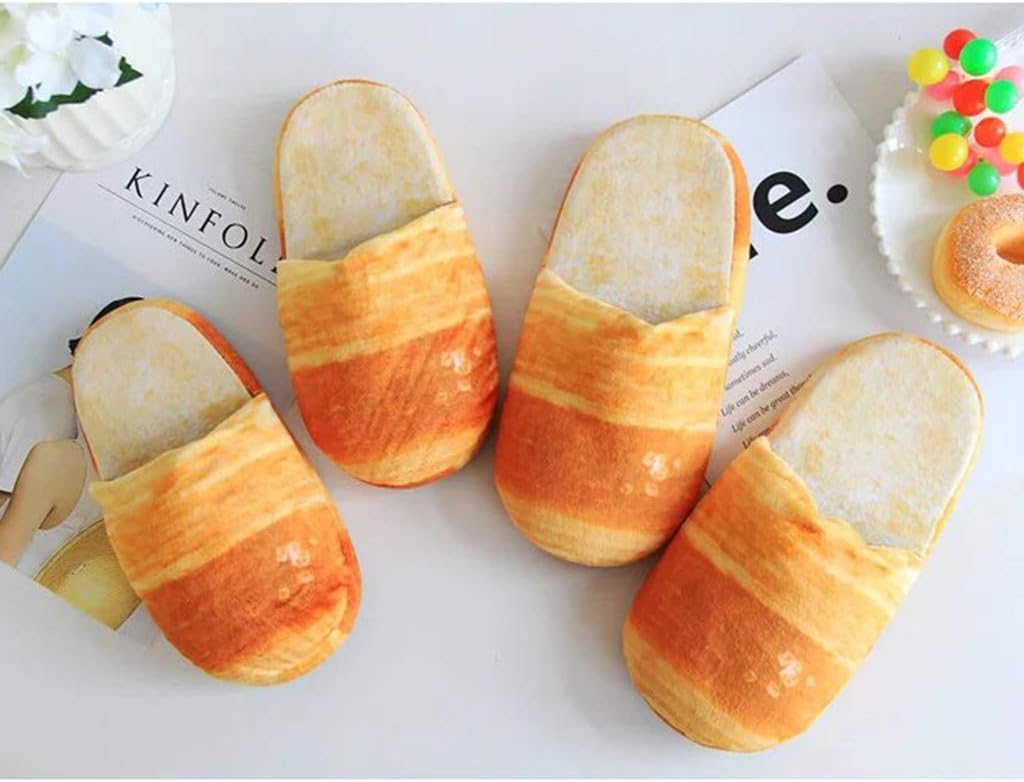 Nivalkid are You Hungry?Creative Bread Slippers Adult Autumn Winter Slippers Warm Home Shoes Look Bread Bun Plush Cotton Soft Bottom Non-Slip Comfort Slip On Memory Foam (Red L)