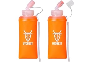 UTOBEST Soft Flask, 2 Pack Soft Flask Running Bottles 550 ml,TPU Foldable Running Flask, Portable Collapsible Flask Handheld for Travel Traveling Hiking Cycling City Walk Orange