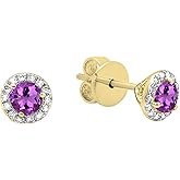 Dazzlingrock Collection Valentine's Day Gift 18K 3mm Each Round Gemstone & White Diamond Womens Halo Stud Earrings, Solid Yellow Gold