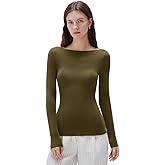 SUUKSESS Cloud Cashmere Women Boat Neck Fitted Long Sleeve Shirt Basic Knit Tops