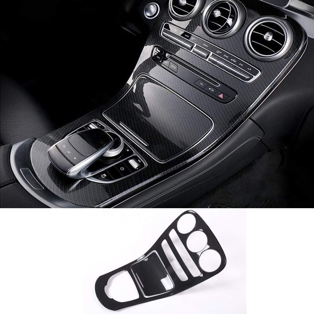 Carbon Fiber Center Console Panel Decoration Cover Trim for Benz C Class W205 GLC Class X253 2015 2016 2017 2018 (Without Clock) Interior Accessories