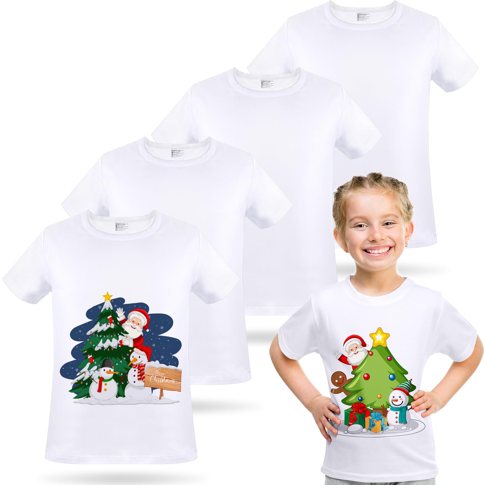 Photo 1 of 5 Pieces Toddler Blank Sublimation T-Shirt Modal Crew Neck Short Sleeve T-Shirt for Kids Baby Children Youth Tye Dying (Medium) White