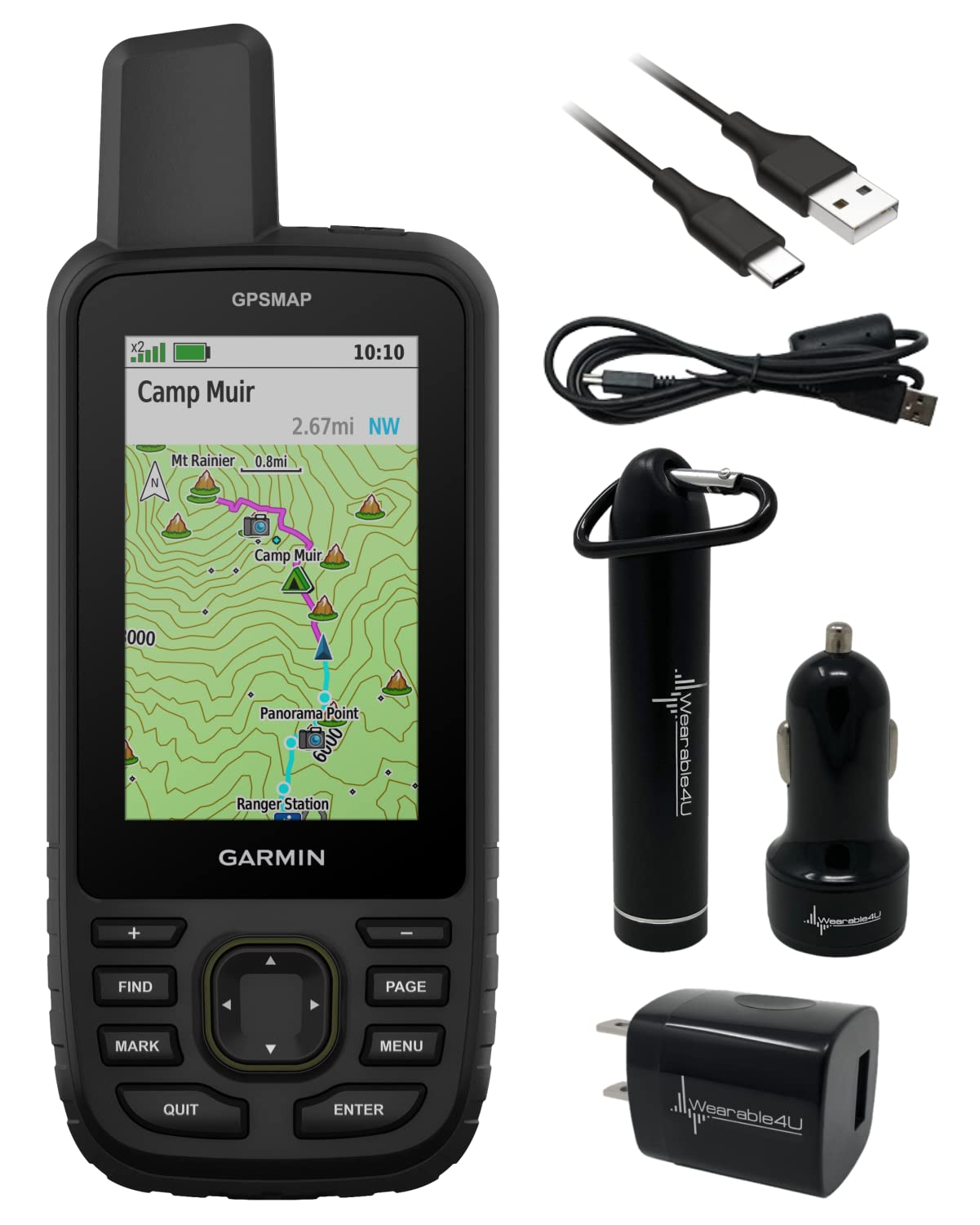 Wearable4U - Garmin GPSMAP 67 Rugged Hiking Handheld, Expanded GNSS Support, 3in Display with Power Pack Bundle