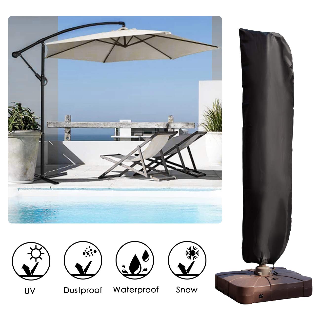 Velway Patio Umbrella Cover Offset Cantilever Umbrella Protective Covers With Zipper Outdoor Waterproof Dustproof Durable Heavy Duty Oxford Fabric Fits 9ft To 13ft With Storage Bag Parasol Cover Parasols