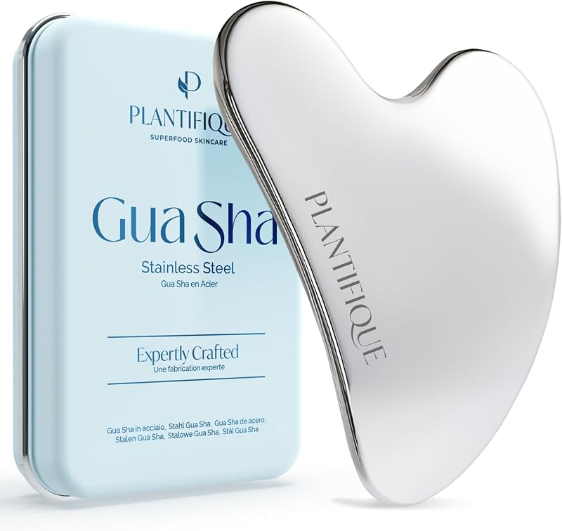 Plantifique Stainless Steel Gua Sha Facial Tool Heart Shape with Travel Pouch