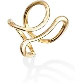 Gelbesty Waterproof Gold Statement Rings for Women, 14K Gold Chunky Open Stackable Rings Non Tarnish Fashion Adjustable Stainless Steel Pinky Knuckle Signet Vintage Ring Jewelry Size 5-11