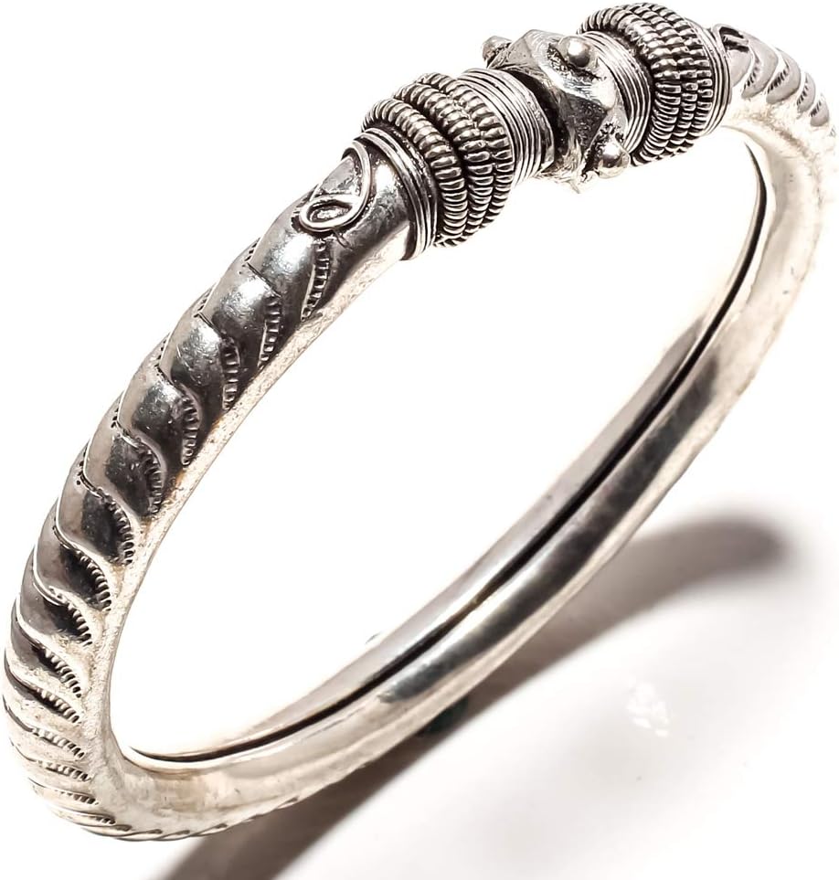 Gemstone Bangle Kada Vintage Style Handmade 925 Sterling Silver Plated Jewelry -Adjustable Size Cuff Bracelet - (SF-1780)