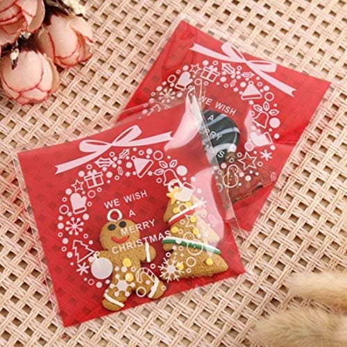 100PCs Wrapping Bags Cookie Bag Self Adhesive Sweets Candy Decorating Pastry Bags Plastic Packaging Pocket (Red)