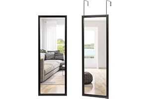 NeuType Over The Door Mirror Full Length Mirror Hanging Over Door or Leaning Against Wall or Mounted On Wall, Door Mirror Full Length Mirror Over The Door, 43"x18", Black, No Stand