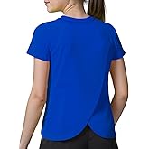 Spring&Gege Girls Athletic Shirts Split Back Crop Short Sleeve T Shirts, UPF 50+ Quick Dry Workout Sports Neon Tops
