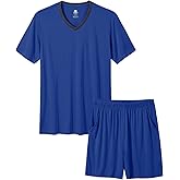 MoFiz Mens Pajamas Set Short Sleeve PJ's Sleep Lounge Sleepwear Cool Pyjama Summer Sets Comfortable Lightweight