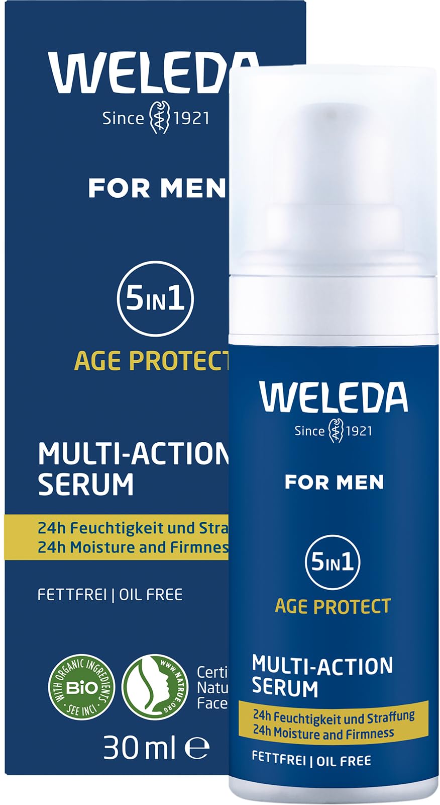 Weleda 5in1 Age Protect Multi-Action Serum for Men, Facial Serum, Oil-Free Non-Greasy, Reduce Wrinkles, 24hr Moisturiser, Natural, Vegan, 30ml