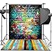 econious Photo Backdrop, 3x5ft Colorful Brick Wall Wood Floor Backdrop for Photography, Resistant Fleece-Like Cloth Fabric, with Rod Pocket (Backdrop Only)