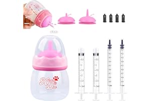 Xuanda Pet Feeding Bottle and Syringes,60ml Nursing Bottle, 3 Sizes Nipples with Ventilation Valve Resistant Tearing Perfect for Puppies, Kittens, Small Wildlife (Pink)