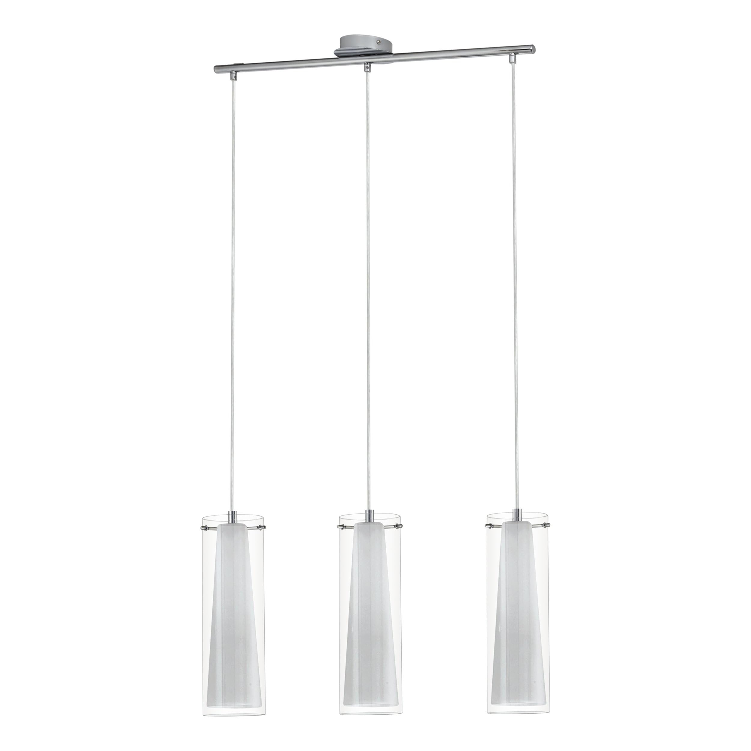 Eglo Pendant lighting Pinto, 3 bulbs ceiling light fitting made of chrome-coloured steel, clear and matt opal glass, hanging lamp for dining and living room, E27 socket