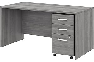 Bush Business Furniture Studio C 60W x 30D Office Desk with Mobile File Cabinet in Platinum Gray